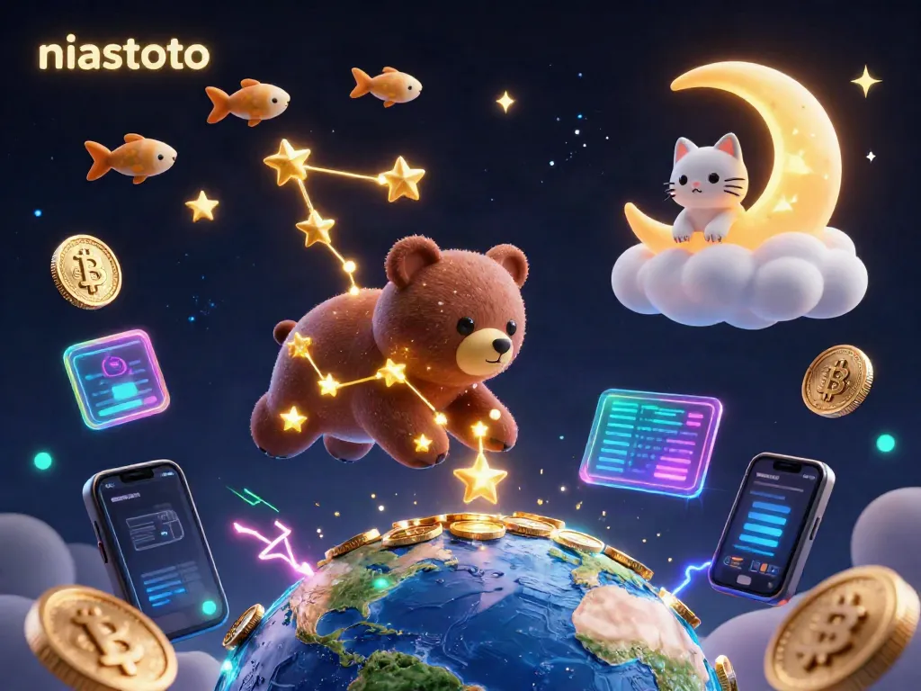 Engage in thrilling gameplay with niastoto, featuring vibrant 3D elements and dazzling cryptocurrencies.