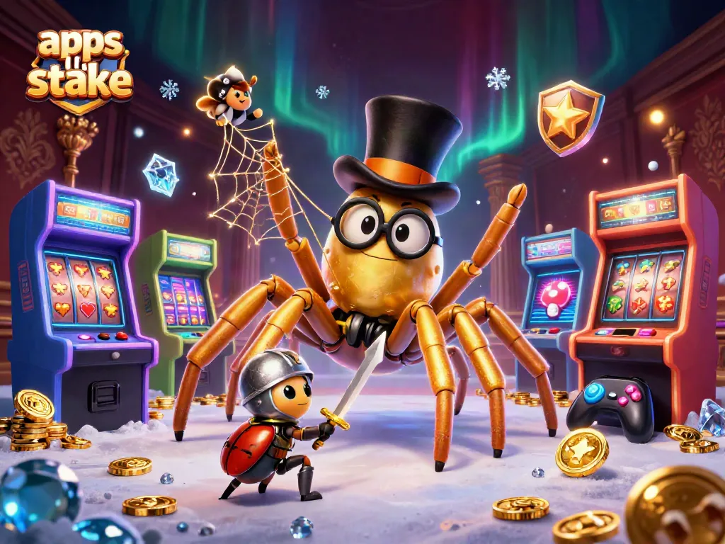 Explore apps like stake with exciting 3D casino art featuring vibrant game elements and eye-catching characters.