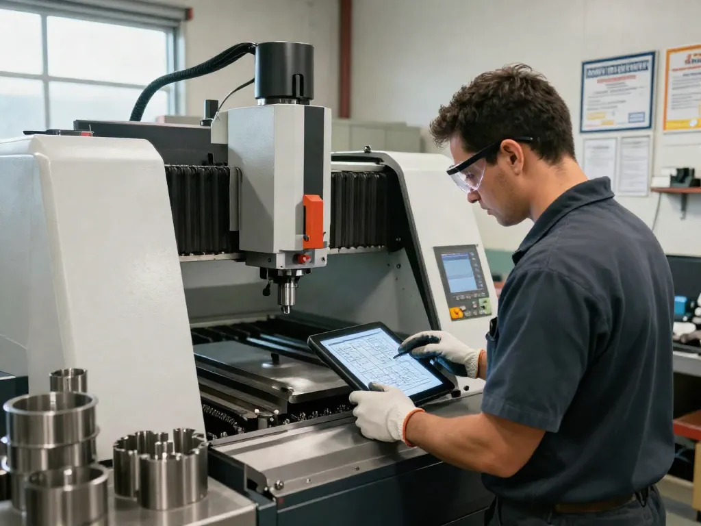 Houston machine shop with technician operating CNC machine, showcasing precision and quality.