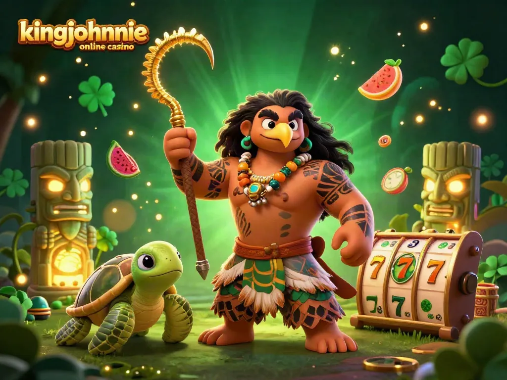 Experience the excitement of kingjohnnie online casino with a vibrant 3D depiction of a demigod hawk and turtle in a dynamic gambling scene.