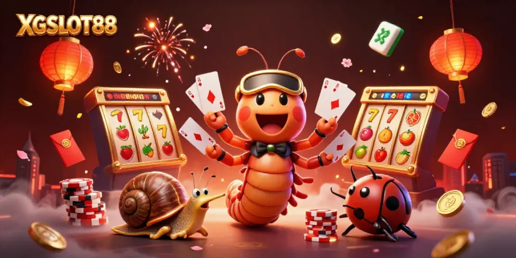 Permainan XGSLOT88 yang menakjubkan dengan dealer kartun dan suasana kasino yang kaya.