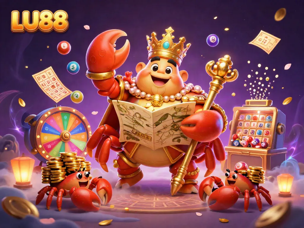 Join the excitement at LU88, featuring a vibrant 3D crab emperor and dynamic casino elements.