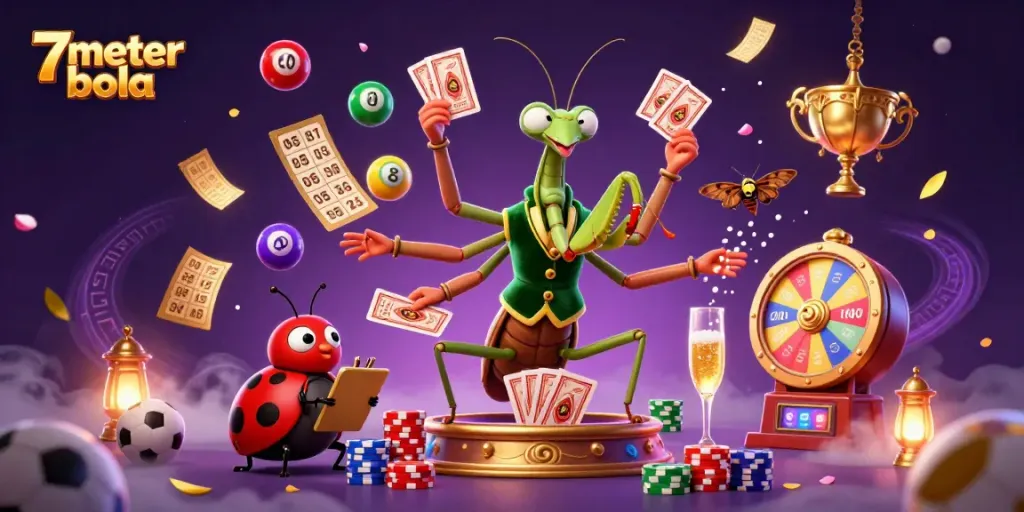 Experience thrilling 7meter bola action with vibrant cards and sports elements in a dynamic gambling scene.