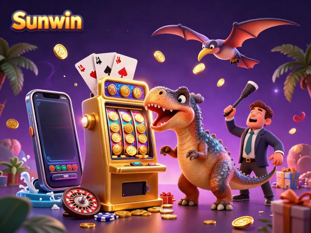Experience the excitement of Sunwin as a pachycephalosaurus activates a jackpot, with coins flying everywhere!