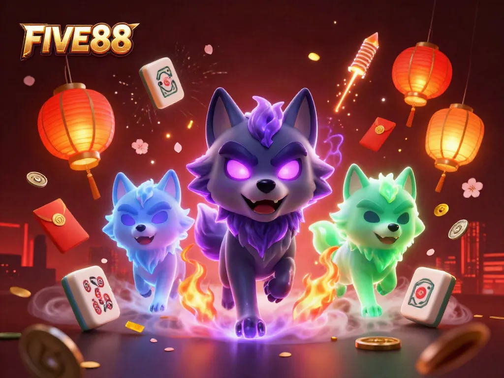 Experience the excitement of FIVE88 with a vibrant online casino illustration showcasing dynamic characters and gaming elements.