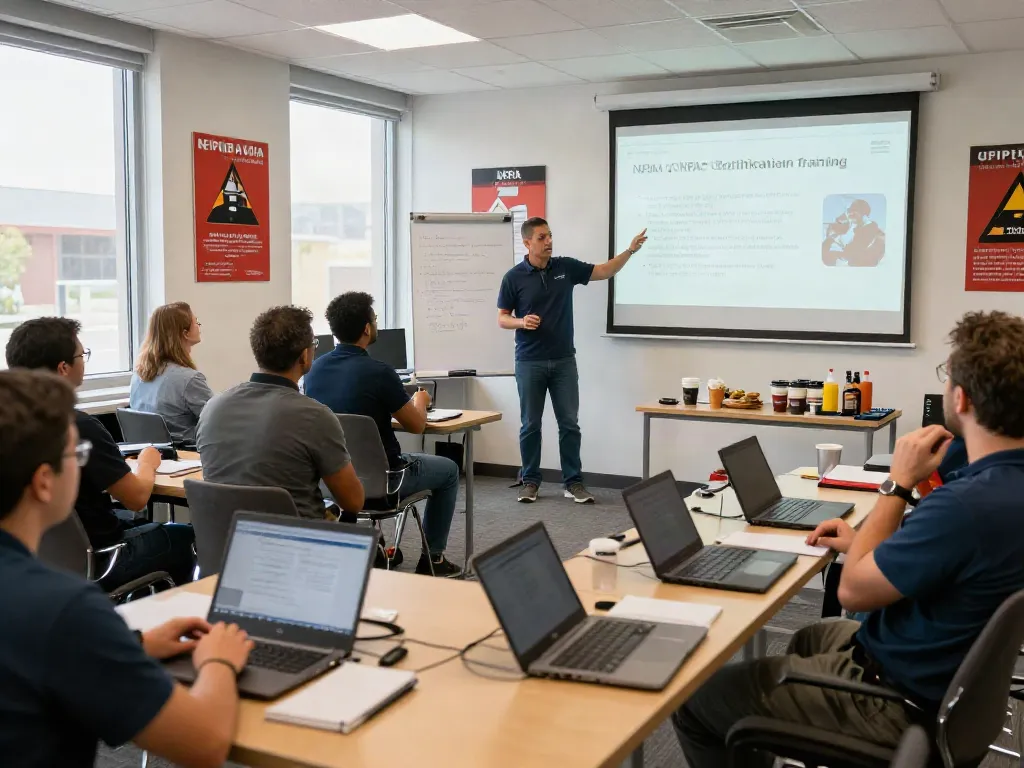 Interactive NFPA Certification Training session with professionals in a modern conference room