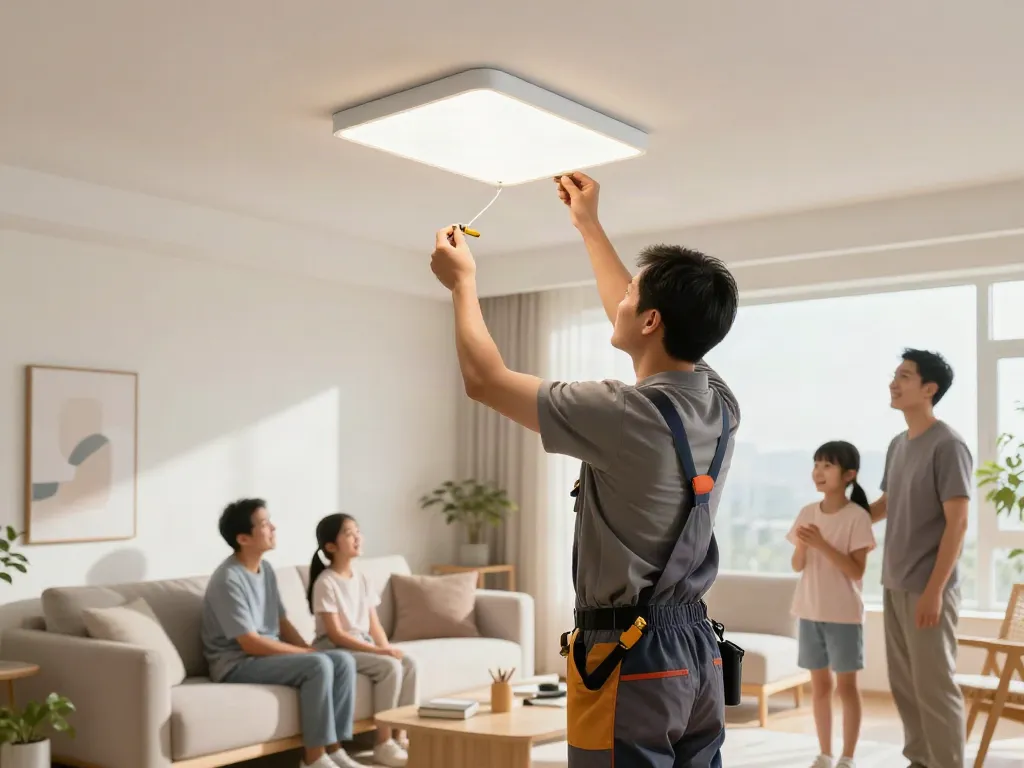 Aplica LED montată de un contractor profesionist în living, oferind servicii de calitate locală.
