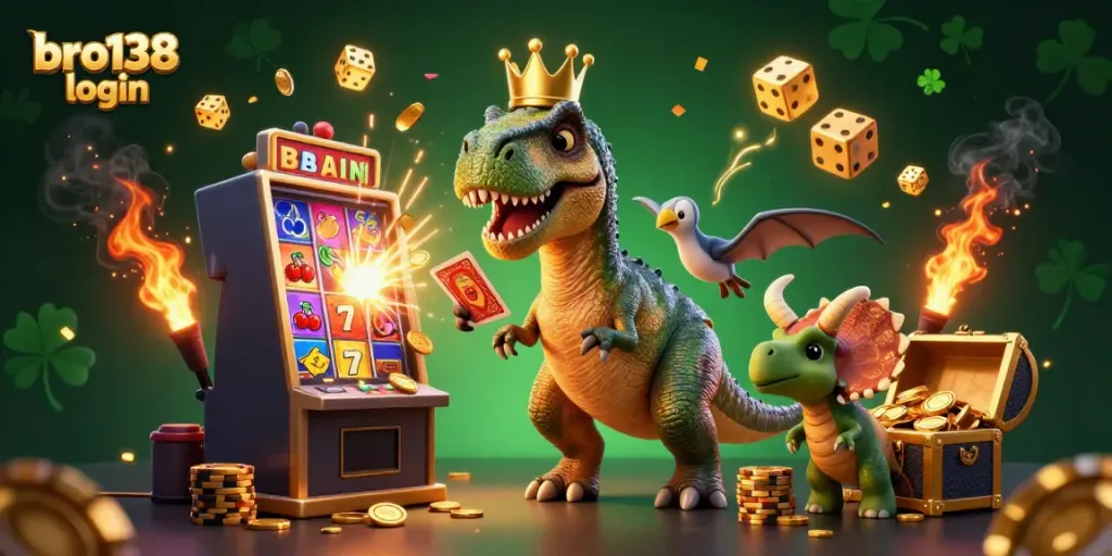 Experience the excitement of bro138 login with a vibrant scene of characters playing cards and winning.