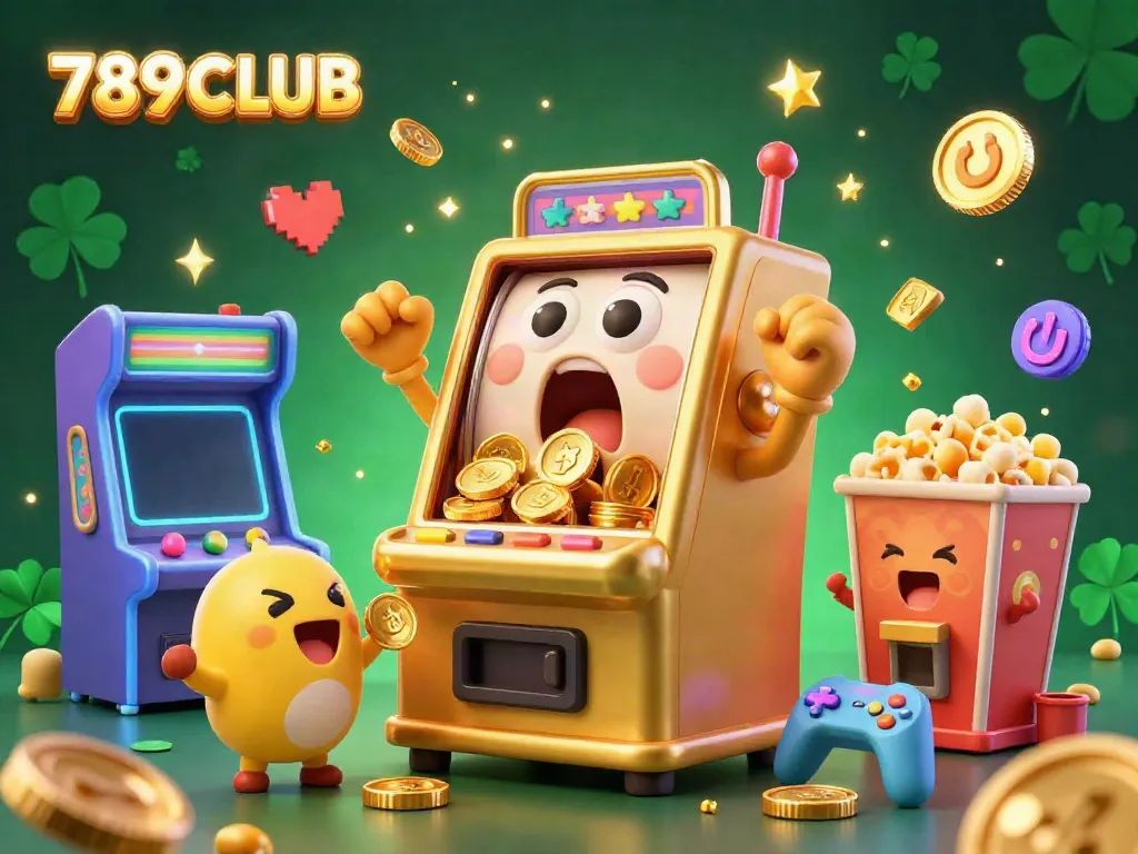 Experience thrilling wins with the lively 789CLUB slot machines celebrating jackpots in a vibrant casino scene.