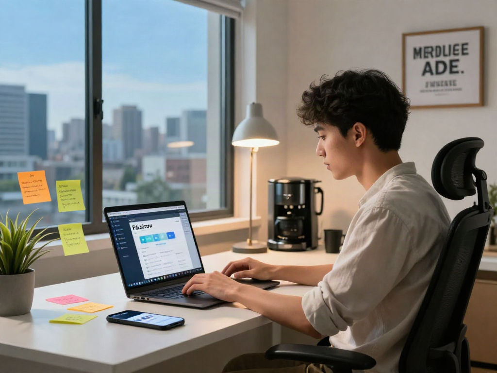 Pikashow APK download interface displayed on a laptop in a stylish workspace, illustrating a modern tech environment.