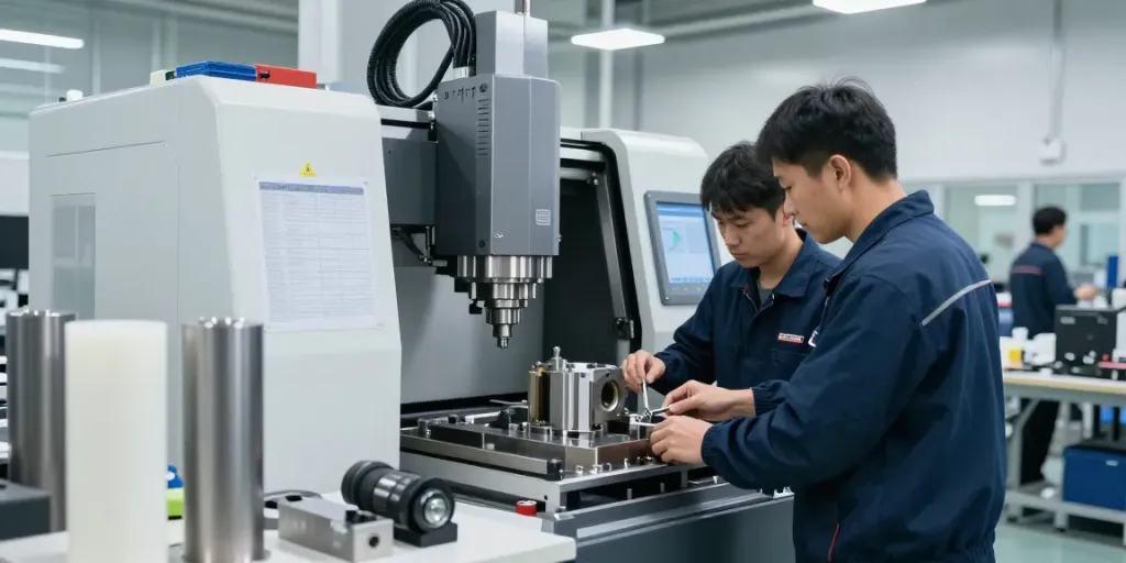 Leading aerospace CNC parts manufacturers at work in a modern workshop.