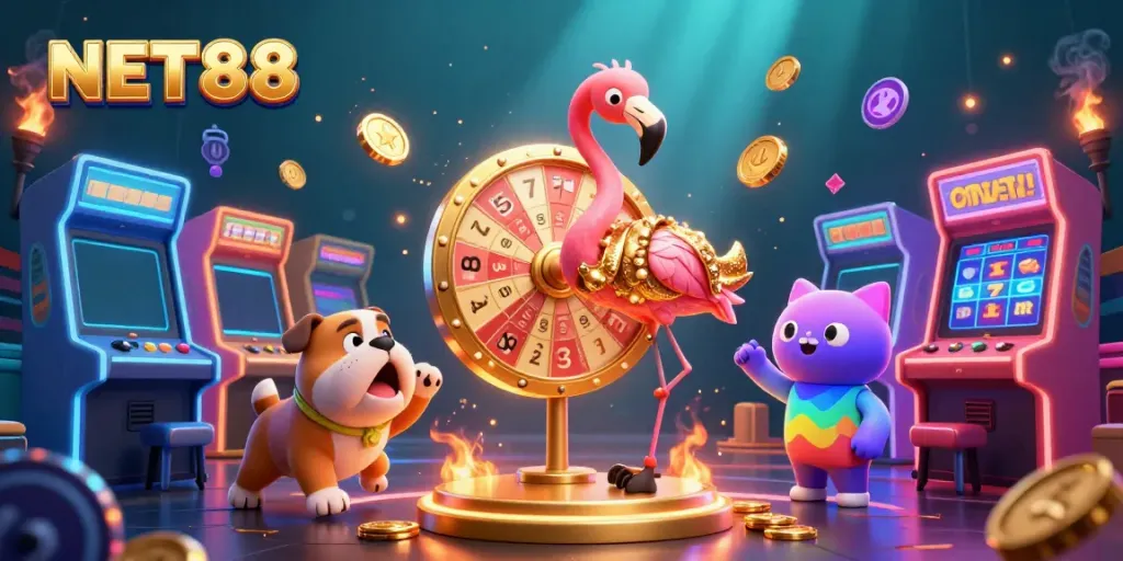 Experience winning moments at NET88 with a festive game show scene full of excitement and colorful casino elements.