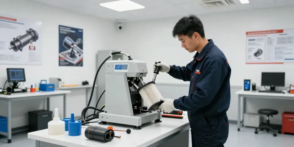 DPF reinigung hannover in a professional workshop with technicians.