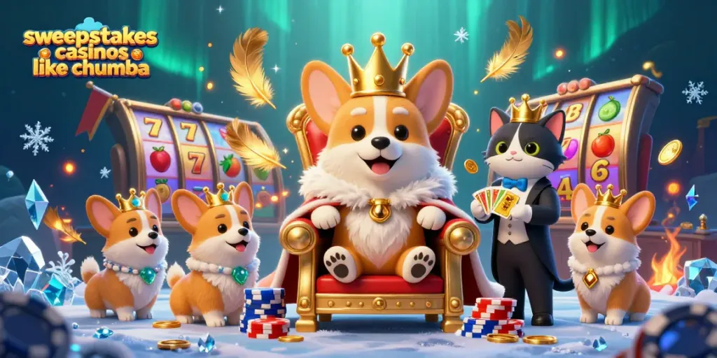 Experience the excitement of sweepstakes casinos like Chumba with this vibrant illustration, showcasing casino elements.