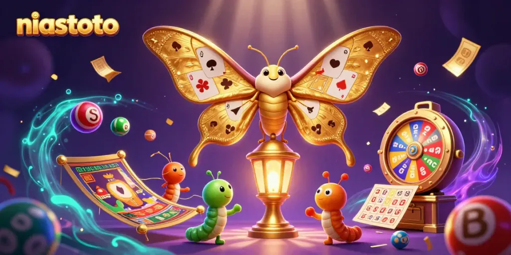 Engage with niastoto through vibrant lottery and casino elements in a 3D illustration.