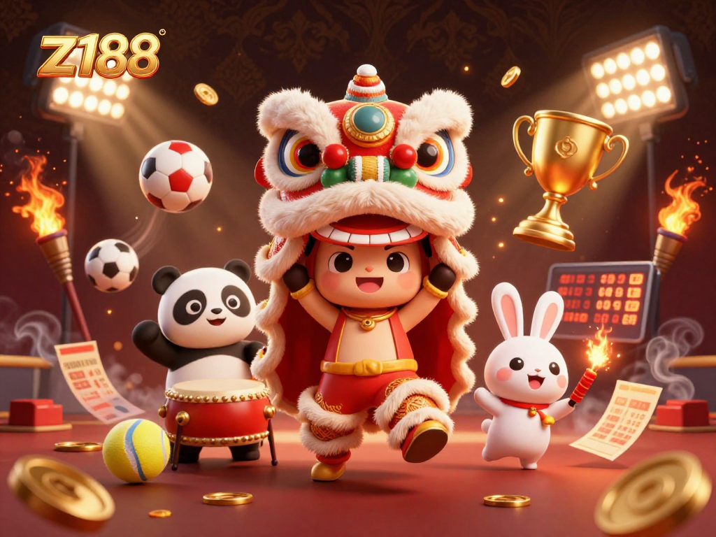 Z188 offers exciting gaming experiences like slot machines, sports betting, and live casino, embodied by a vibrant illustration with animals.