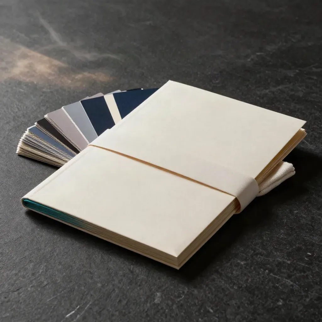 Cream startup support bundle with folder, cue cards and pouch on a dark studio surface.