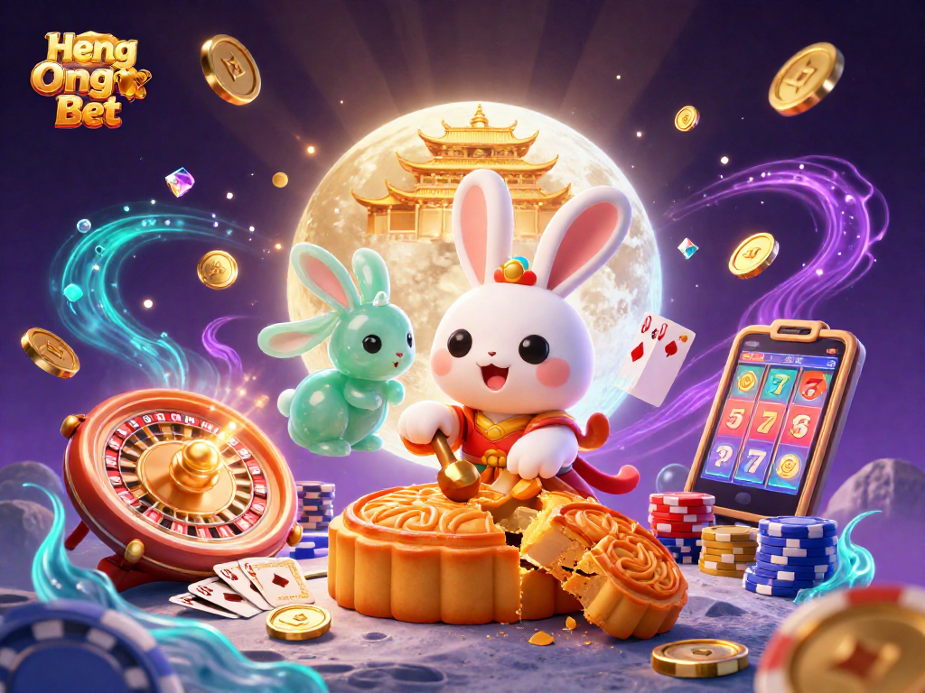Engage in exciting gameplay at Heng Ong Bet with a magical casino scene featuring a moon rabbit and treasures.