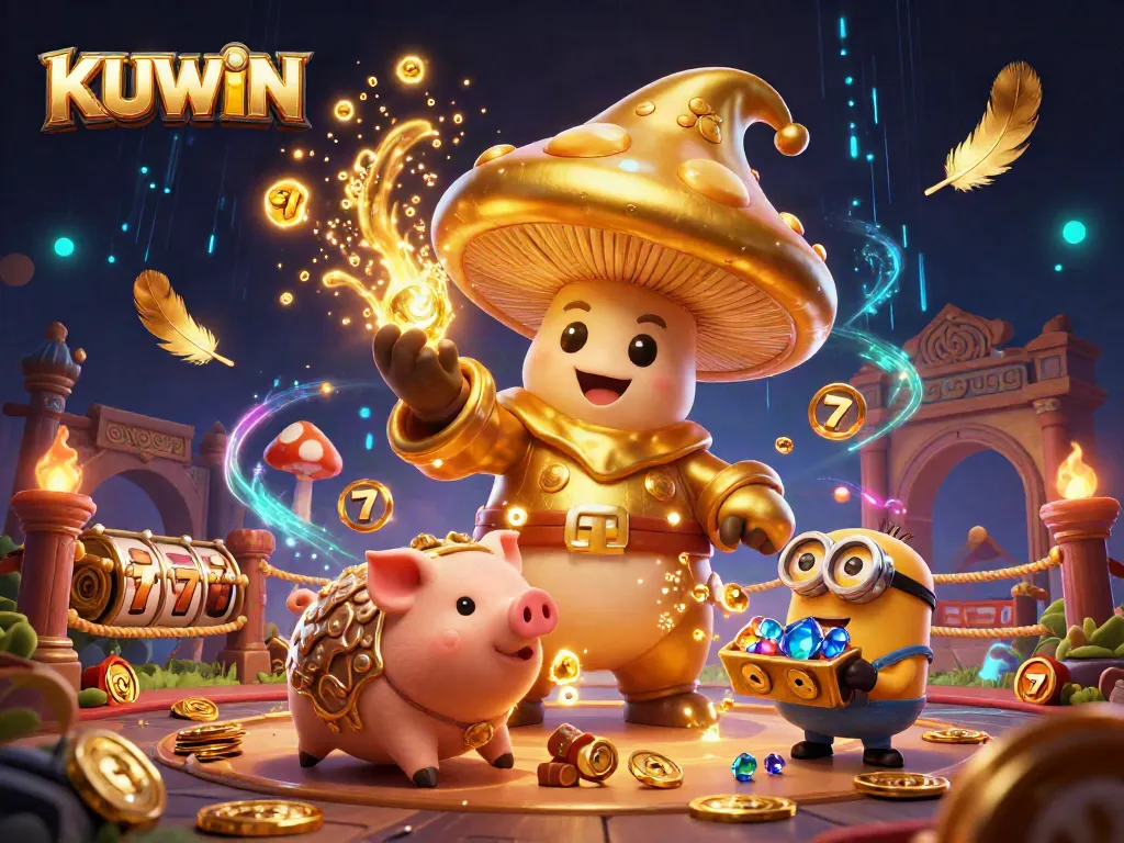 KUWIN offers an immersive gaming experience with a magical theme featuring a golden wizard and treasure.