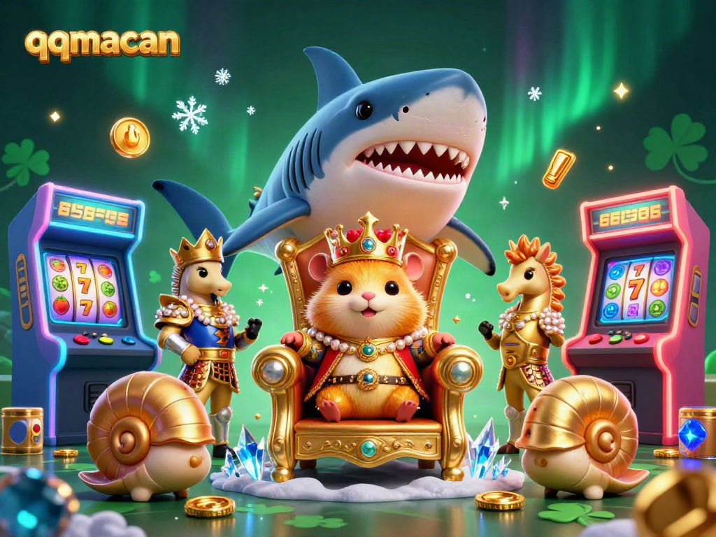 Engage with qqmacan's thrilling gaming experience featuring an adventurous hamster king and vibrant casino elements.