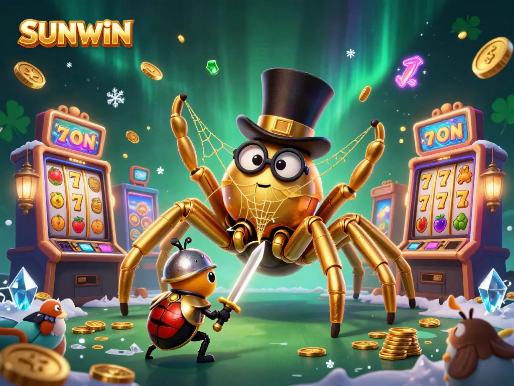 Experience SUNWIN entertainment with a vibrant casino scene featuring characters and playful gaming elements.