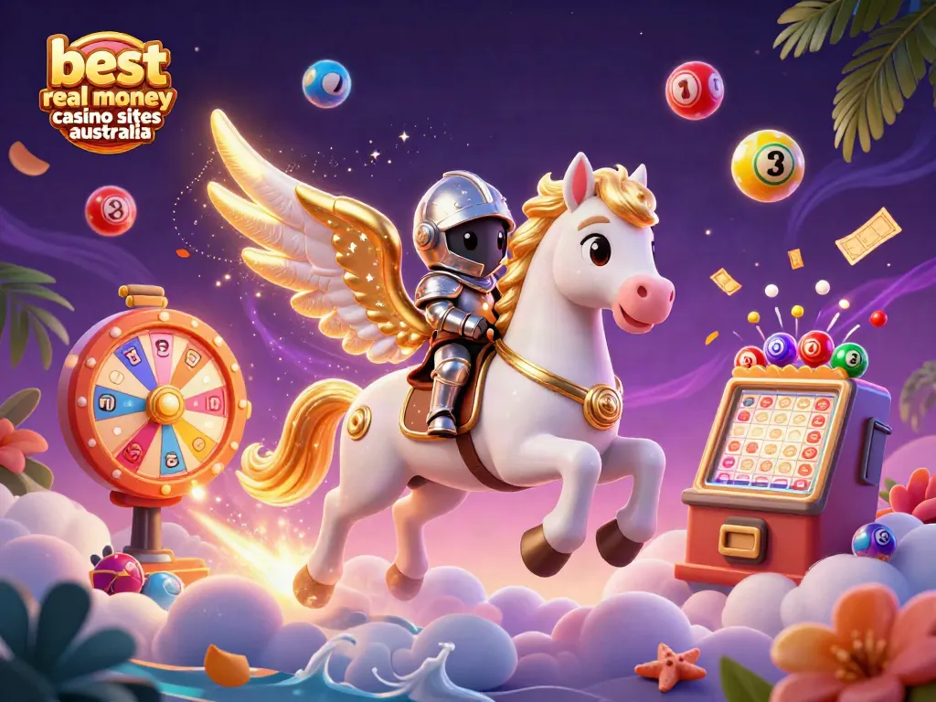 Experience the excitement at the best real money casino sites Australia, featuring vibrant gaming elements in a captivating scene.