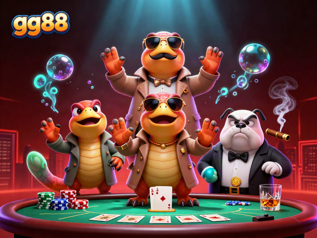 gg88 raptors sneakily entering a VIP casino lounge in a whimsical 3D cartoon scene