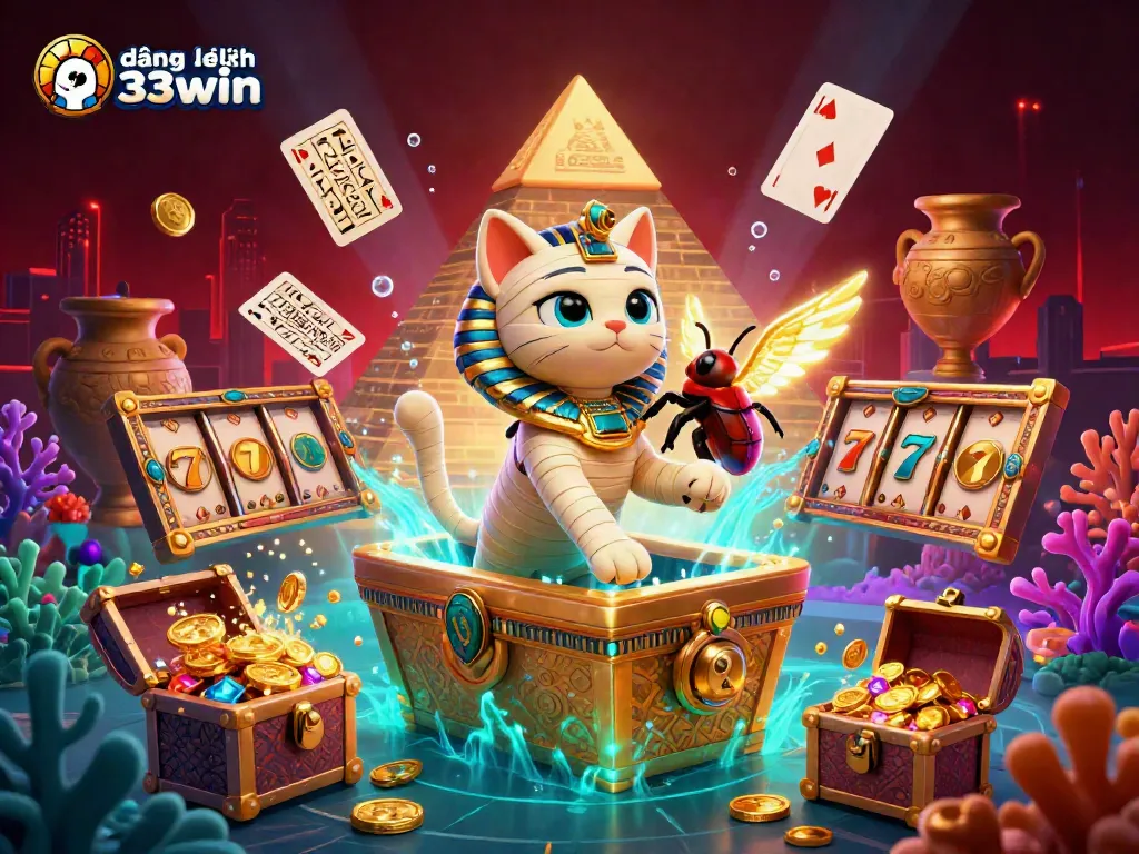 Join 33win with vibrant gaming elements in this detailed illustration showcasing the excitement of đăng ký 33win.