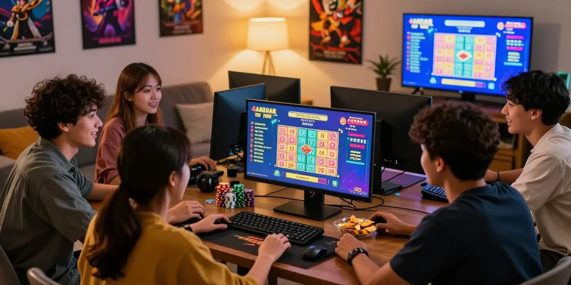 Friends enjoying bandar togel online betting experience in a cozy setting.