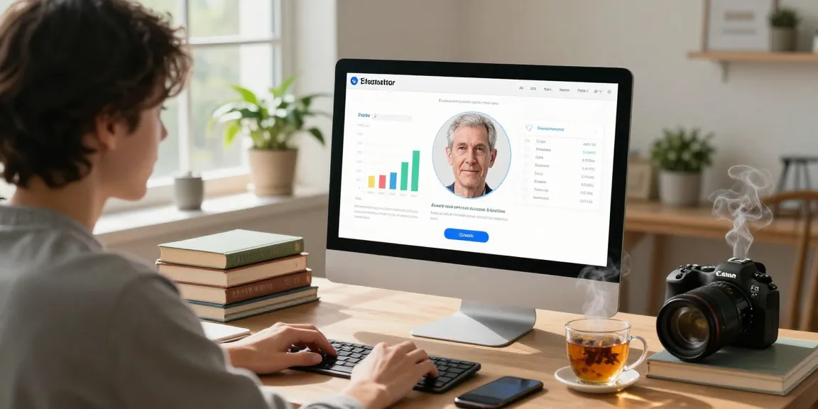 Using online tool to find out how old do I look with facial analysis results displayed.
