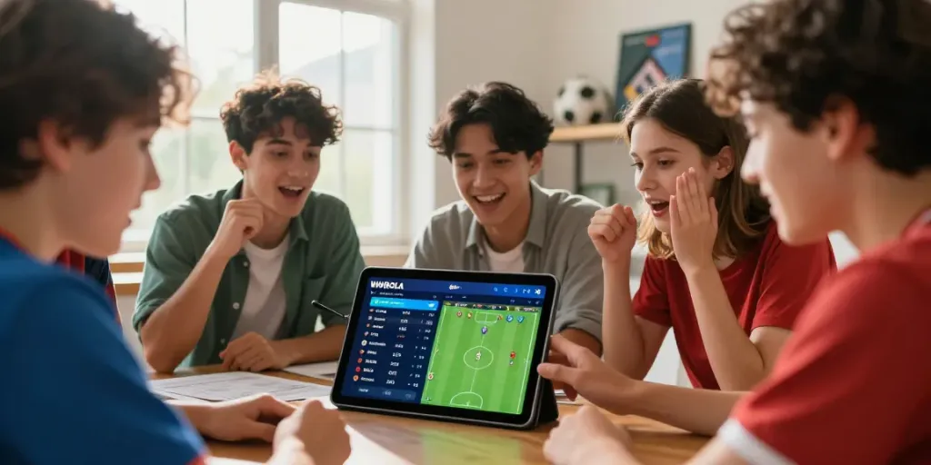 Friends engaging with the WWBOLA platform for high-stakes soccer betting.