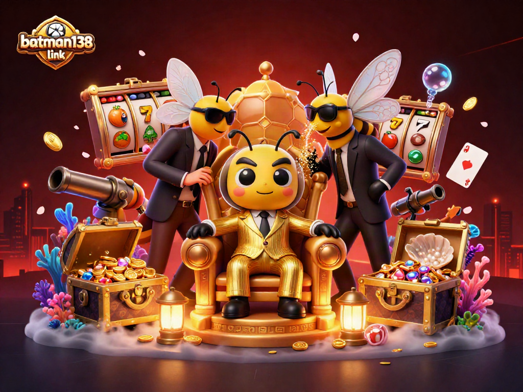 Win big with batman138 link in a vibrant casino-themed 3D scene featuring a bumblebee mob boss.