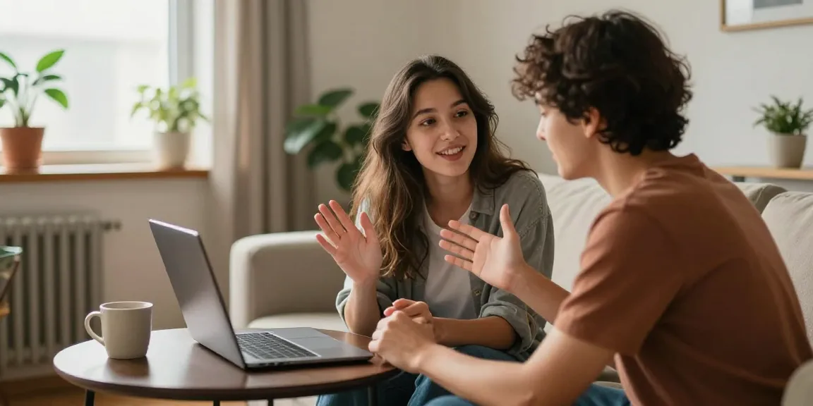 Engaging 1v1 chat scene showcasing two individuals connected in a cozy digital conversation.