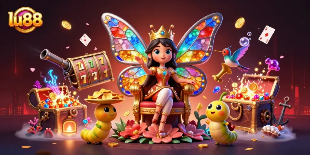 Experience thrilling gaming at lu88 with majestic characters, vibrant slots, and immersive casino elements.