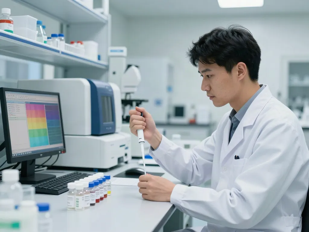 Scientist analyzing Thymosin Alpha-1 for sale in a modern laboratory.