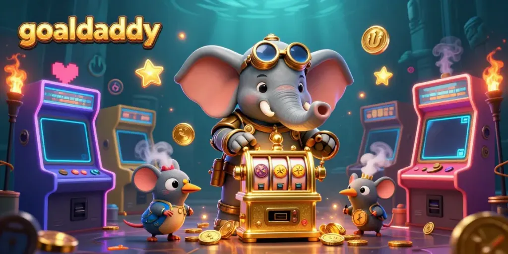 Experience goaldaddy's thrilling gaming atmosphere with a dynamic steampunk scene and vibrant casino elements.