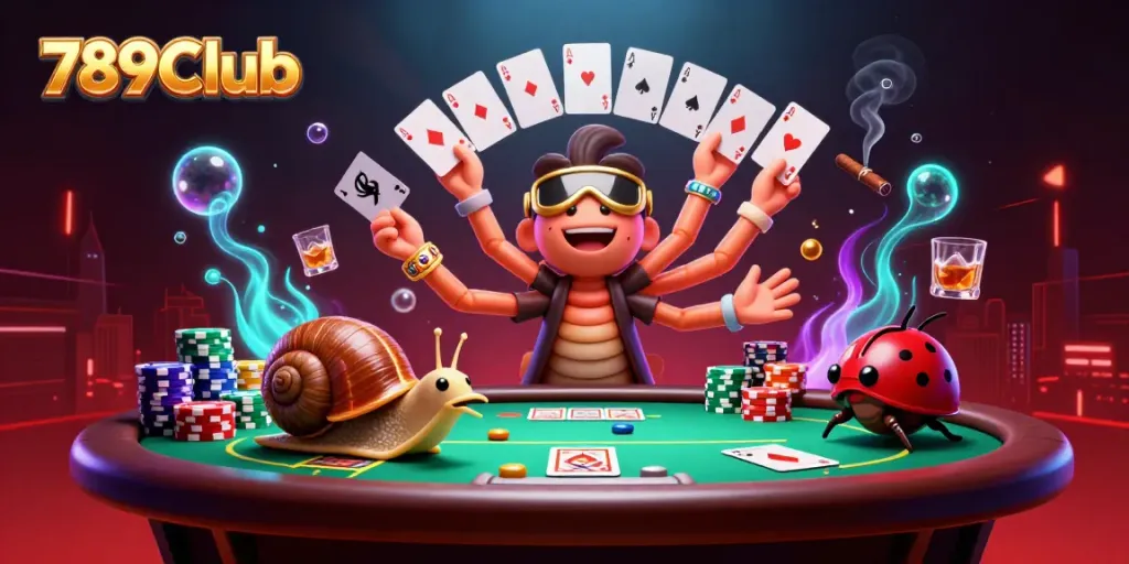 Engage with 789Club in this vibrant 3D casino scene filled with excitement, poker chips, and high-stakes action.