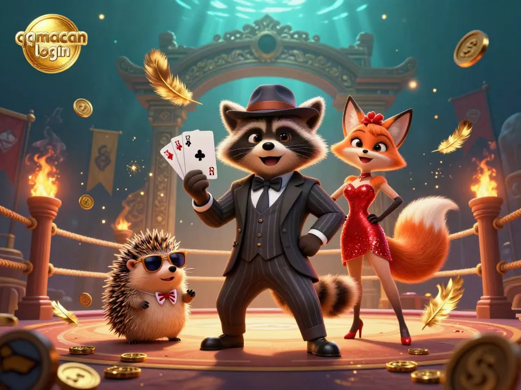 Experience thrilling gameplay at qqmacan login with a raccoon and fox in an exciting casino environment.