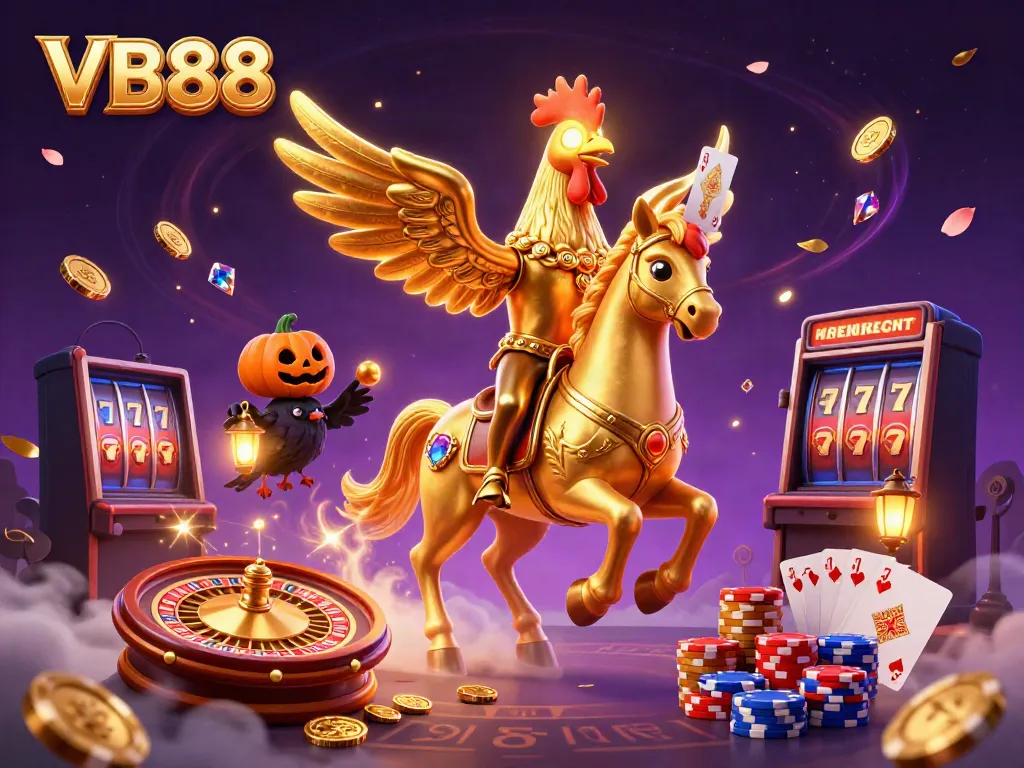 The golden rooster character in VB88 engages players with dynamic casino action and glowing gadgets.