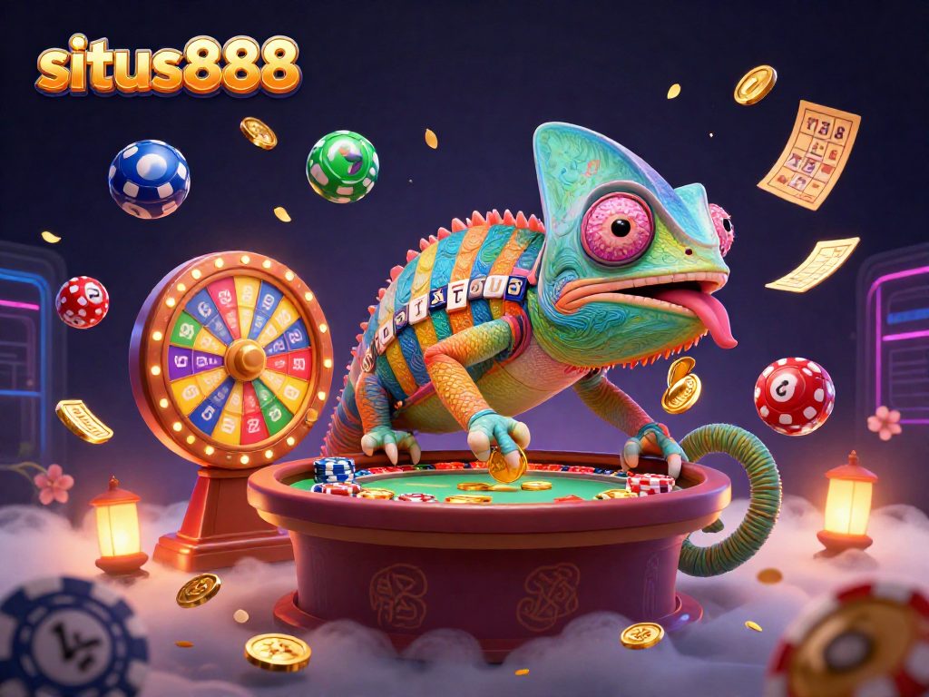 Engage in exciting games at situs888, revealed through a vibrant 3D casino scene.